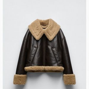 Zara brown leather and shearling jacket